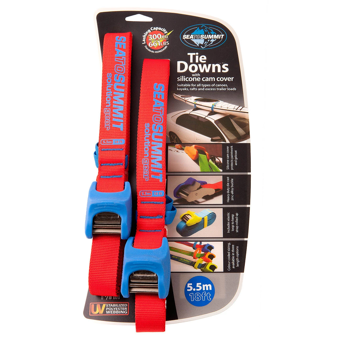 Sea To Summit Tie Downs With Silicone Cam Cover Horlogebandje 5,5m Paar, Rood/blauw 1 Sea To Summit Tie Downs With Silicone Cam Cover Horlogebandje 5,5m Paar, Rood/blauw