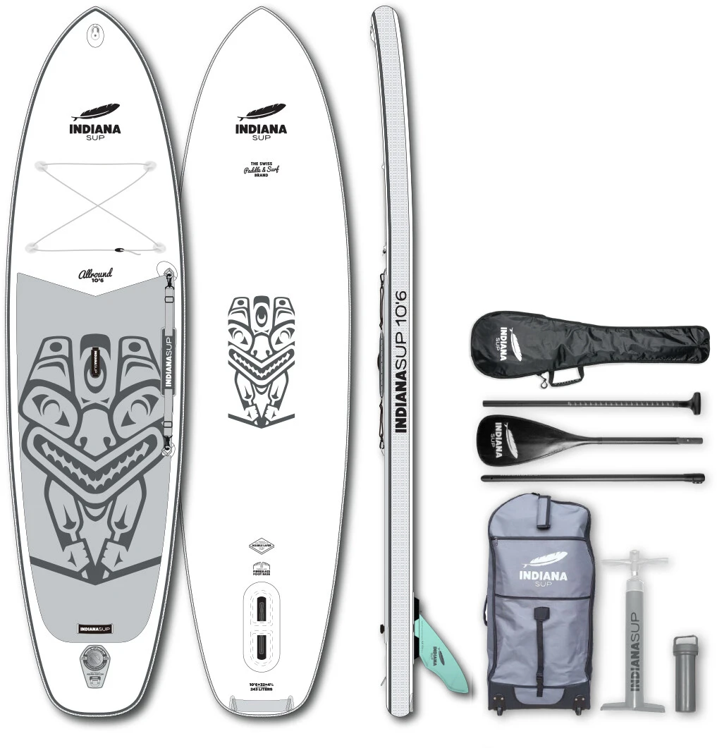Indiana SUP 10'6 Allround Pack Basic 3-delige Carbon-Glasvezelvezel-composiet Peddel/hogedrukpomp, Wit/grijs 1 Indiana SUP 10'6 Allround Pack Basic 3-delige Carbon-Glasvezelvezel-composiet Peddel/hogedrukpomp, Wit/grijs