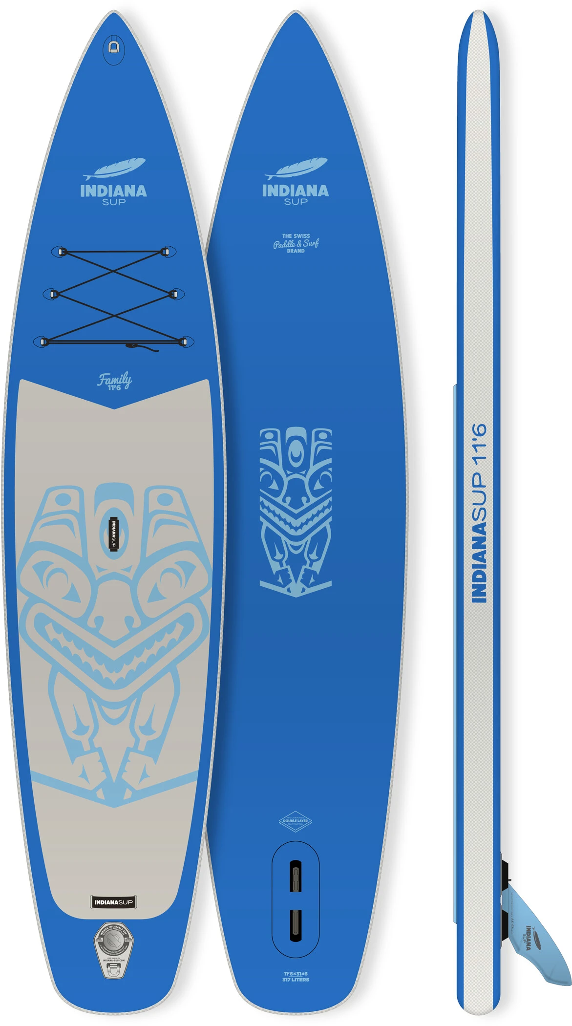 Indiana SUP 11'6 Family Pack Met 3-delige Glasvezel/Composiet Peddel, Blauw/grijs 1 Indiana SUP 11'6 Family Pack Met 3-delige Glasvezel/Composiet Peddel, Blauw/grijs