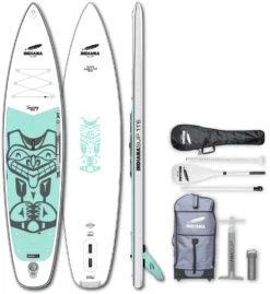 Indiana SUP 11'6 Touring Lite Pack Premium 3-delige Carbon Peddel/pomp/reparatieset, Wit/turquoise