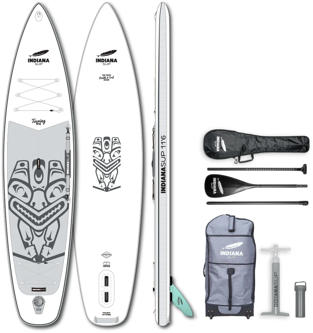 Indiana SUP 11'6 Touring Pack Basic 3-delige Carbon Peddel/pomp/reparatieset, Wit/grijs 1 Indiana SUP 11'6 Touring Pack Basic 3-delige Carbon Peddel/pomp/reparatieset, Wit/grijs