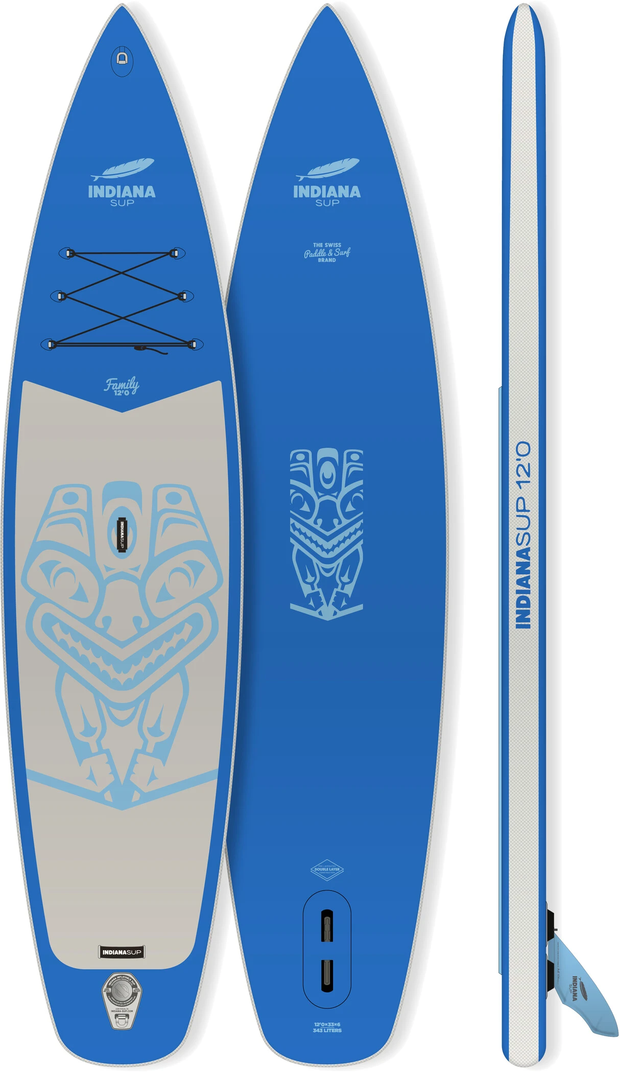 Indiana SUP 12'0 Family Pack Met 3-delige Glasvezel/Composiet Peddel, Blauw/grijs 1 Indiana SUP 12'0 Family Pack Met 3-delige Glasvezel/Composiet Peddel, Blauw/grijs
