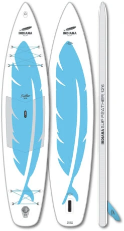 Indiana SUP 12'6 Feather Opblaasbaar SUP Board, Wit/blauw
