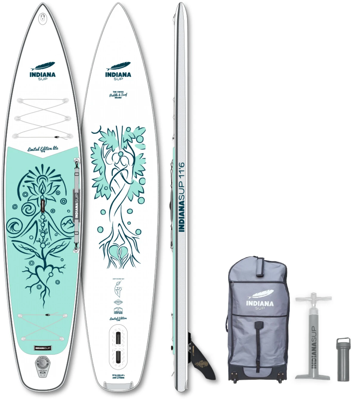 Indiana SUP 10'6 Allround Wood Opblaasbaar Bord, Wit/turquoise 1 Indiana SUP 10'6 Allround Wood Opblaasbaar Bord, Wit/turquoise