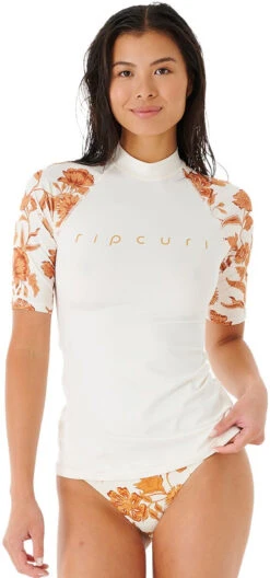 Rip Curl Oceans Together UPF 50+ SS Top Women, Wit/oranje