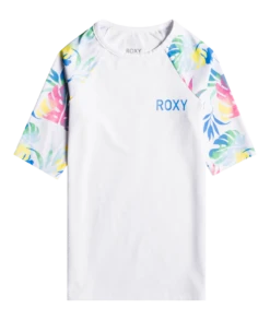 Roxy Lycra Printed SS UV Shirt Meisjes, Wit/bont